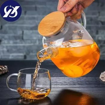 Прозрачный стеклянный чайник с бамбуковой крышкой, термостойкий чайник большой емкости, бутылка для воды 1 л/1,5 л