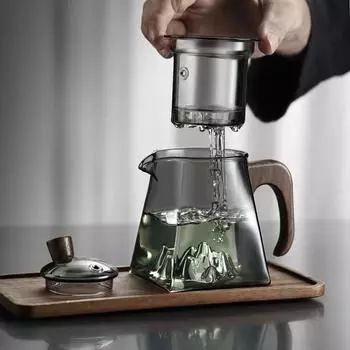 Прозрачный стеклянный чайник с фильтром-сепаратором для чая, термостойкий чайник для кунг-фу с деревянной ручкой, бытовые принадлежности, чайная посуда белый