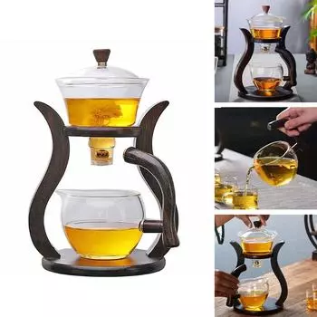 Прозрачный стеклянный чайный сервиз для ленивого кунгфу с чашками, магнитная отвод воды