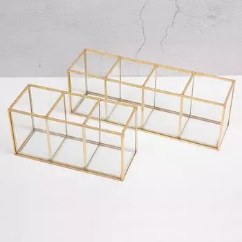 Прозрачный стеклянный ящик для хранения кистей для макияжа, золотой контейнер для косметики, кольцо-карандаш, губная помада, органайзер для кистей для макияжа CHINA