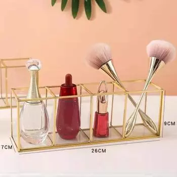 Прозрачный стеклянный ящик для хранения кистей для макияжа, золотой контейнер для косметики, кольцо, держатель для карандашей и помады, органайзер для кистей для макияжа S прозрачный