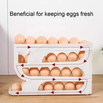 Прозрачный стеллаж для хранения яиц с защитными перилами, большая вместимость, 4-х уровневый, автоматический, вращающийся белый