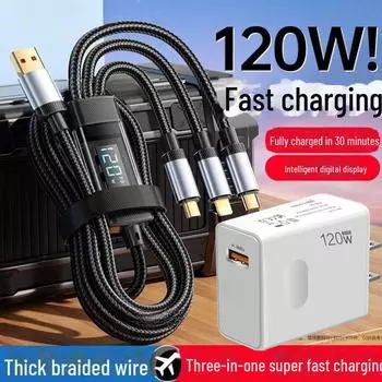 Прозрачный светящийся цифровой кабель для быстрой зарядки «три в одном» мощностью 120 Вт 1.0m [120W luminous geek line]