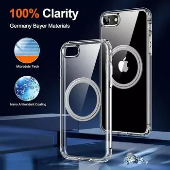 Прозрачный тонкий чехол для телефона Magsafe для iPhone 16 Pro Max 15 Pro 14 13 с беспроводной зарядкой, магнитный, противоударный, мягкий, прозрачный, жесткий, задняя крышка из поликарбоната iPhone 16 прозрачный