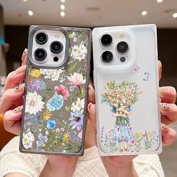 Прозрачный тонкий чехол для телефона с цветочным узором для iPhone 16 Pro Max 15 14 Plus 13 Pro 12 11 Бабочка Прозрачный TPU противоударный мягкий силиконовый чехол iPhone 16
