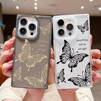 Прозрачный тонкий чехол с рисунком бабочки для iPhone 16 Pro Max 15 Plus 14 Pro 13 12 11 TPU мягкий прозрачный противоударный чехол для телефона iPhone 16