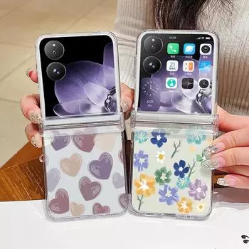 Прозрачный тонкий складной чехол с рисунком сердец любви из 3 предметов для Xiaomi Mix Flip Oil Painting Flower противоударный жесткий чехол-бампер из ПК для телефона Xiaomi Mix Flip