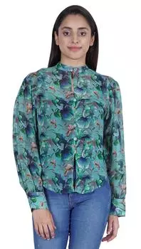 Прозрачный топ с длинными рукавами для женщин Moomaya Официальная рубашка с принтом Туника L зелёный