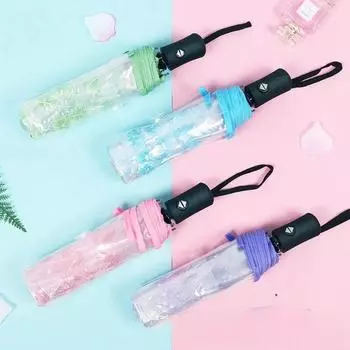 Прозрачный тройной складной зонт для пар, студенческий ручной, автоматический, свежий стиль, компактный размер