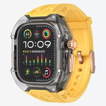 Прозрачный Ультра Ричард S10 Восстановление Интегрированный Чехол для IWatch Apple Watch Ремешок Спортивный Силиконовый 49мм Black case + yellow strap 49mm (Official Ultra1-2)