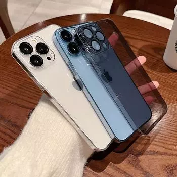 Прозрачный ультратонкий противоударный жесткий чехол с полной защитой для Iphone 13 12 Pro Max 12pro 13pro, кожный покров со стеклянной пленкой для объектива For iPhone 12 синий