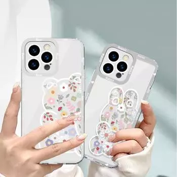Прозрачный универсальный чехол для iPhone 13 Mini, 11, 12, XS, MAX, 7, 15 с дизайном в виде цветка, медведя, кролика. iPhone13PROMAX