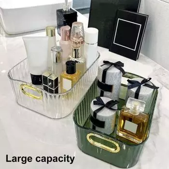 Прозрачный универсальный ящик большой емкости для хранения с ручкой Контейнер для хранения канцелярских принадлежностей и косметики S золотистый