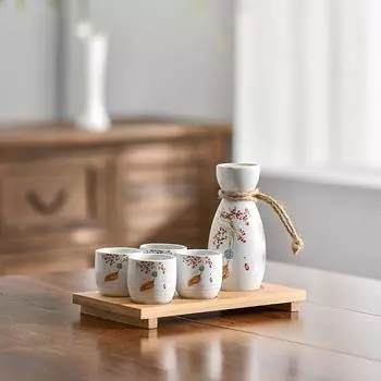 Прозрачный винный набор в японском стиле, керамические бокалы для вина, бутылки для вина для ресторана, элитный подарочный набор для горячего или холодного вина Ceramic Sake Set [Bamboo Style]