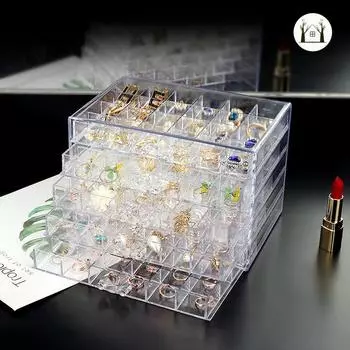 Прозрачный выдвижной ящик, пылезащитные серьги-гвоздики, серьги, шкатулка для хранения ювелирных изделий, шкатулка для драгоценностей, зажим для ушей, организация многослойного настольного хранилища большой емкости 3-Layer 72 Grid