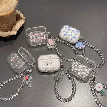 Прозрачный защитный чехол для наушников Ins с цветочным принтом для Airpods 1 2 3, беспроводная коробка с брелоком и браслетом для AirPods Pro 2 For AirPods Pro 2 белый