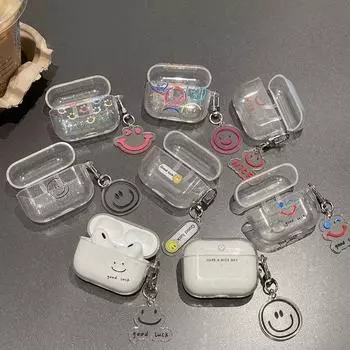 Прозрачный защитный чехол для наушников с блестящим порошком и улыбкой для Airpods 1 2 3 AirPods Pro 2, беспроводная коробка с милой подвеской для наушников Bluetooth For AirPods Pro 2