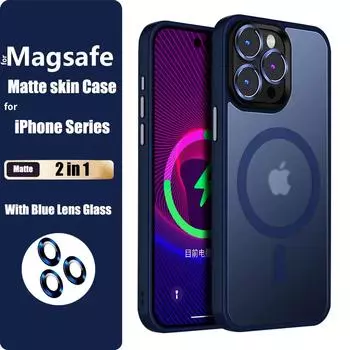 Прозрачный защитный чехол из матового стекла для линз, магнитный чехол для iPhone 15, 14, 13, 12, 11 Pro Max 15Plus, противоударный чехол для беспроводной зарядки For iphone11Pro