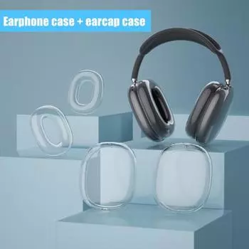 Прозрачный защитный чехол, полная защита на 360 градусов, антижелтые моющиеся силиконовые чехлы из ТПУ для Airpods Max чёрный/чистый