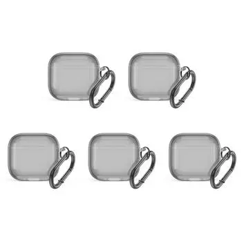 Прозрачный защитный чехол с карабином TPU Cover для Airpods 4 (Прозрачный черный)