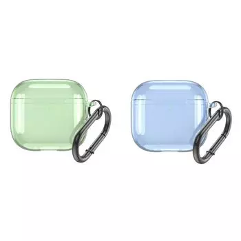 Прозрачный защитный чехол с карабином TPU Cover для Airpods 4(Прозрачный зеленый)