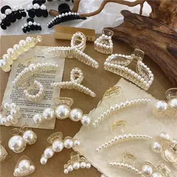 Прозрачный зажим для волос в стиле ретро, корейский креативный зажим для волос с жемчугом для ванны, модный прозрачный цветной зажим 10cm