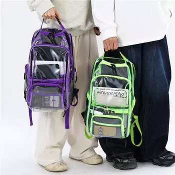 Прозрачный желе рюкзак студенческий ПВХ школьный рюкзак мужской женский большой емкости водонепроницаемый рюкзак чёрный