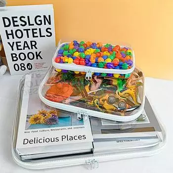 Прозрачный жесткий чехол на молнии, многофункциональный, большой емкости, контейнер для хранения игрушек, органайзер для хранения косметики, штабелируемый S