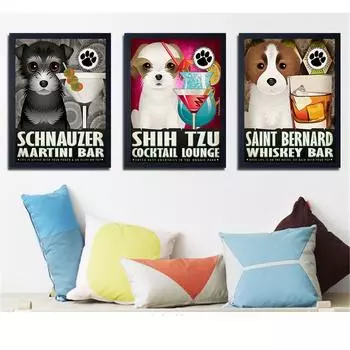 Прямая доставка, настенное искусство, ретро картина с собакой, напиток, сок, пиво, винтажный Настенный декор, украшение для гостиной, домашний мопс, домашние животные 21cm30cm NoFrame