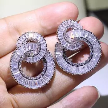 Прямая доставка, уникальные роскошные ювелирные изделия Choucong, стерлинговое серебро 925 пробы, Т-образный вырез, полностью прозрачный белый 5A CZ, серьги с бесконечным кругом для женщин белый