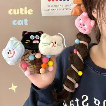 Прямая кошачья косичка-держатель для хвоста, мультяшная косичка, креативная телефонная проволока, веревка для волос, девочка коричневый