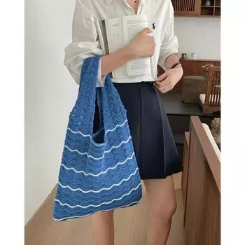 Прямая одноплечевая шерстяная плетеная сумка для покупок, волнистый простой дизайн, универсальная портативная сумка 51*36*2 абрикосовый