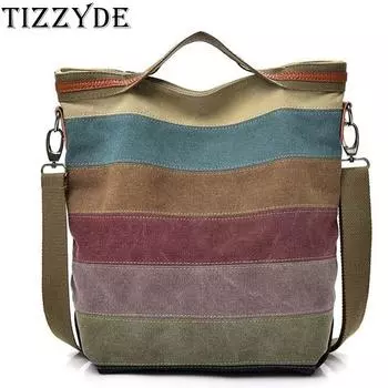 Прямая поставка 2021 года, новая повседневная холщовая женская сумка-мессенджер, винтажная полосатая женская сумка среднего размера, сумка на плечо HB15A