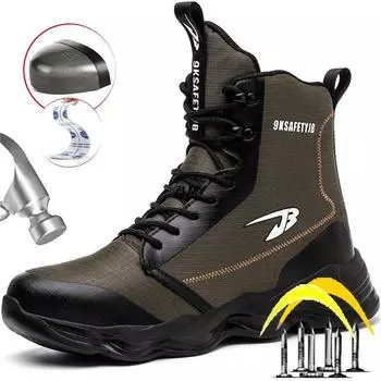 Прямая поставка, мужская защитная обувь, кроссовки со стальным носком, легкие рабочие защитные ботинки, мужская рабочая обувь с высоким берцем, устойчивая к проколам, противоударная обувь 36 чёрный