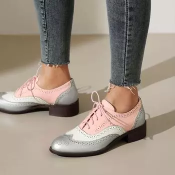 Прямая поставка, женские британские лоскутные ретро-туфли-броги, весенние винтажные туфли-лодочки Мэри Джейн на шнуровке на низком квадратном каблуке, большой размер 48 39