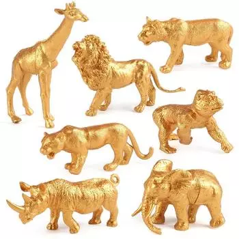 Прямая поставка Золотая версия Симуляция Модель зоопарка Украшение Лев Жираф Слон Подарок Украшение Подарок