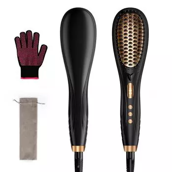 Прямая щетка для волос Щетка для выпрямления волос Регулировка температуры Отрицательные ионы Тепловая щетка для волос Утюжок для волос Светодиодный дисплей Регулируемая температура MAX Увеличенный блеск Щипцы для завивки волос
