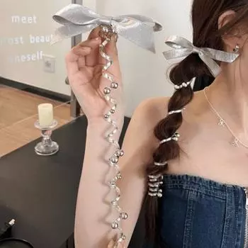 Прямая телефонная проволока, серебряный бант, резинка для волос, женская/детская S