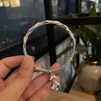 Прямая трансляция Браслет Wind Bell с бантом Ms. Корейская мечта Серебряный браслет из жареного теста Push Pull Браслет Adjustable size