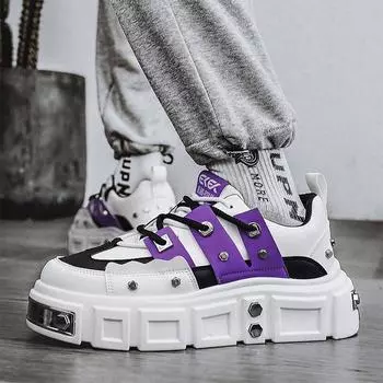 Прямая трансляция Douyin, мужская обувь для скейтбординга с толстой подошвой, персонализированная уличная обувь и дышащая кожаная спортивная мужская обувь 39 белый