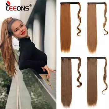 Прямая заколка для наращивания волос «конский хвост», прямые кудрявые длинные синтетические шиньон с оберткой вокруг конского хвоста, коричневый шиньон