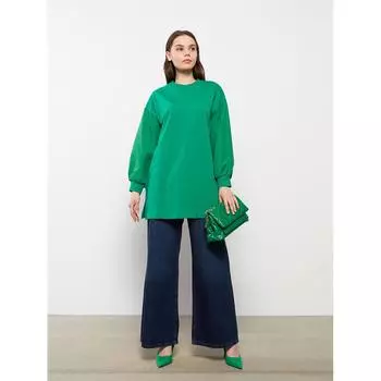 Прямая женская туника с круглым вырезом и длинными рукавами MODEST, зеленая
