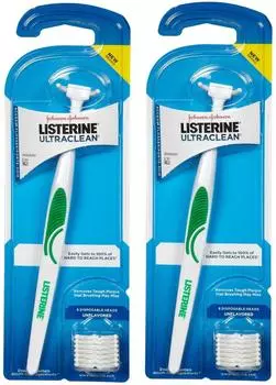 прямо из набора из 2 Johnson Johnson Listerine Ultraclean Легко удаляет стойкий налет с задних зубов Зубная нить Включает 8 сменных насадок
