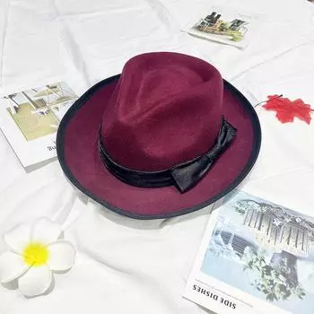 Прямой шерстяной цилиндр, украшенный бантом, австралийская шерстяная фетровая шляпа, поднятый фетровый цилиндр one size fits all бордовый