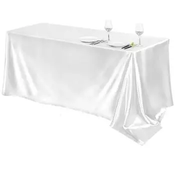 Прямоугольная атласная скатерть, однотонная свадебная скатерть, белая гладкая ткань для детского душа, дня рождения, банкета, вечеринки, декора 145X275cm белый
