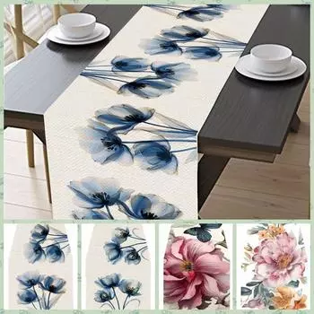 Прямоугольная дорожка для стола с цветочным узором, устойчивая к пятнам, скатерть-флаг для обеденного стола C