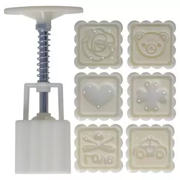 Прямоугольная форма для торта DIY ручной пресс ABS форма с 6 штампами для торта, лунного пирога, десерта 50 г