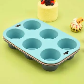 Прямоугольная форма для торта из силикагеля, инструмент для выпечки своими руками для дома, шесть чашек, круглый комплект из двух частей, три доступных цвета 1PCS
