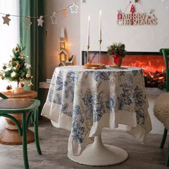 Прямоугольная хлопково-льняная скатерть Сосновая шишка с рюшами и принтом Праздничная скатерть Кухня Столовая Ткань Крышка стола Украшение дома 90x90cm красный