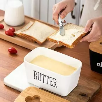 Прямоугольная керамическая герметичная банка для масла, коробка для масла, с ножом, в западном стиле, коробка для сыра, столовая посуда, хозяйственный контейнер